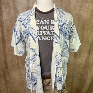 Vintage 60s Kimono Shirt Top Sailboat Lace Up Sleeve Japanese South Pacific